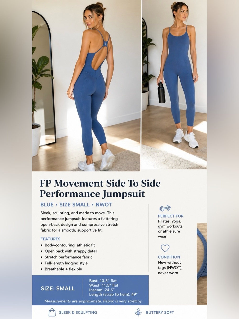 Free People FP Movement Side To Side Jumpsuit in Blue